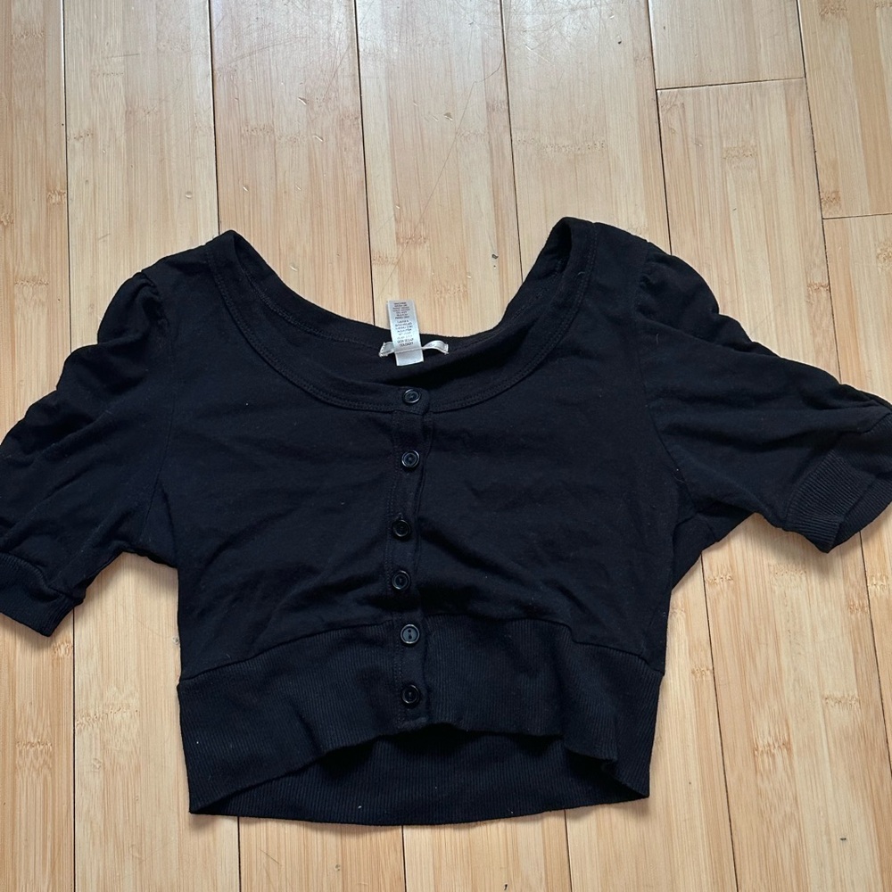 Ambiance Black Button-Up Crop Top